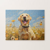 Gelbes Labrador bei Blume Puzzle (Horizontal)