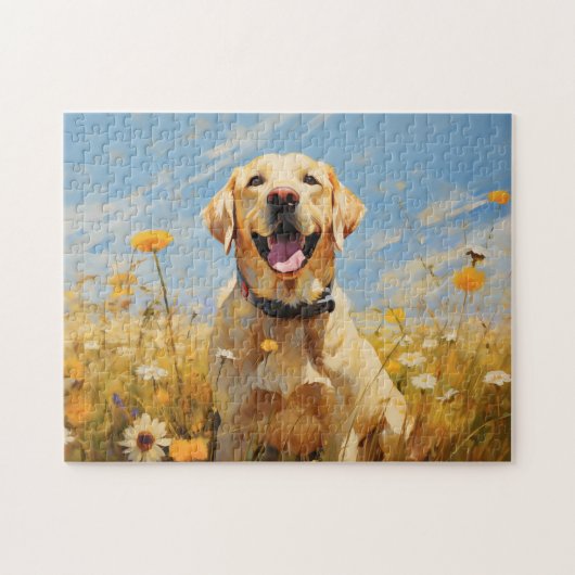Gelbes Labrador bei Blume Puzzle (Horizontal)