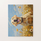 Gelbes Labrador bei Blume Puzzle (Vertikal)