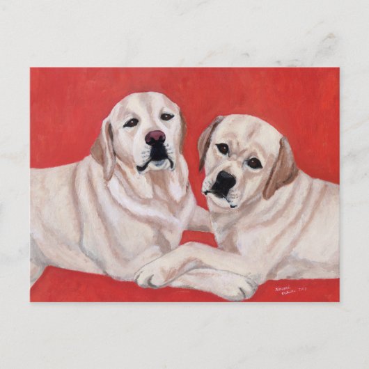 Gelbes Labrador Duo Gemälde Postkarte (Vorderseite)