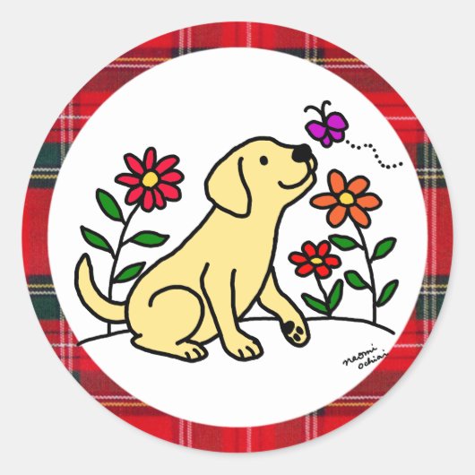 Gelbes Labrador & Grün mit Herz Runder Aufkleber (Vorderseite)