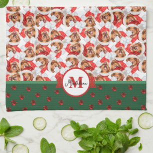 Gelbes Labrador-Muster-Monogramm-Weihnachtshund Geschirrtuch