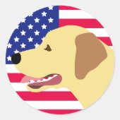 Gelbes Labrador-Profil US-Flagge Runder Aufkleber (Vorderseite)
