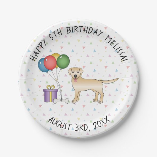 Gelbes Labrador Retriever Cartoon Dog - Geburtstag Pappteller (Vorderseite)