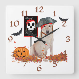 Gelbes Labrador retriever Halloween Quadratische Wanduhr