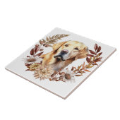 Gelbes Labrador Retriever Herbstkranz Fliese (Seite)