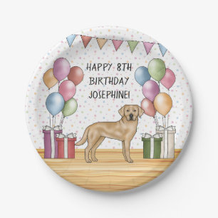 Gelbes Labrador Retriever Hund farbenfrohe Geburt Pappteller