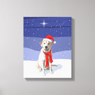 Gelbes Labrador Retriever in der Weihnachtsmannmüt Leinwanddruck