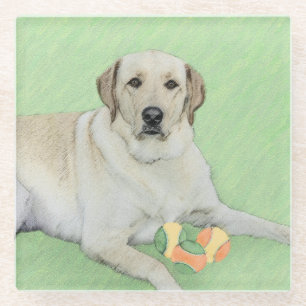 Gelbes Labrador Retriever & Tennis Balls Malerei Glasuntersetzer