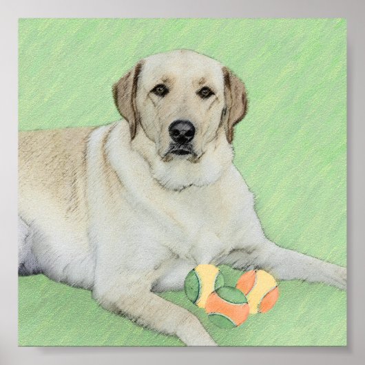 Gelbes Labrador Retriever & Tennis Balls Malerei Poster (Vorne)