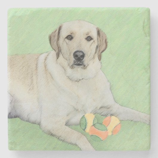 Gelbes Labrador Retriever & Tennis Balls Malerei Steinuntersetzer (Vorderseite)