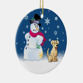 Gelbes Labrador retriever und Schneemann Keramikornament (Rechts)