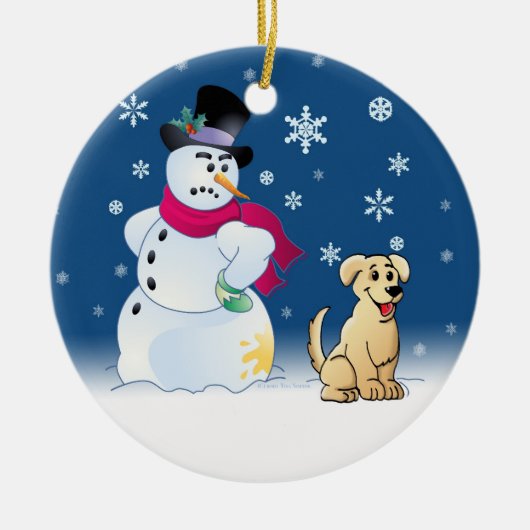 Gelbes Labrador retriever und Schneemann Keramikornament (Vorne)