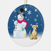 Gelbes Labrador retriever und Schneemann Keramikornament (Links)