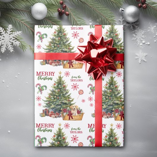 Gelbes Labrador-Retriever unter dem Baum Geschenkpapier