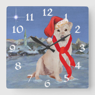 Gelbes Labrador retriever-Weihnachten Quadratische Wanduhr