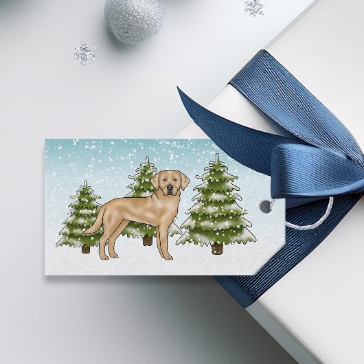 Gelbes Labrador Retriever Winter Fir Tree Forest Geschenkanhänger