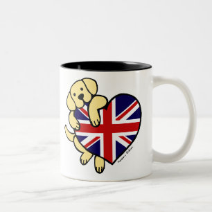 Gelbes Labrador u. Cartoon des Zweifarbige Tasse