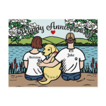 Gelbes Labrador und glückliche Eltern zum Jahresta