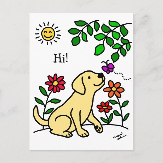 Gelbes Labrador und Grün Postkarte (Vorderseite)