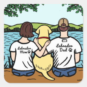 Gelbes Labrador und Mama und Vater Quadratischer Aufkleber