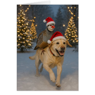 Gelbes Labrador- und Rebhuhn-Weihnachtskarte
