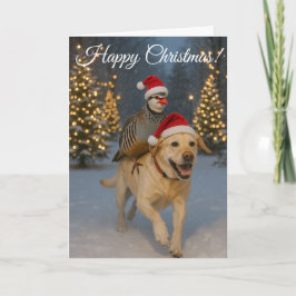 Gelbes Labrador- und Rebhuhn-Weihnachtskarte Feiertagskarte