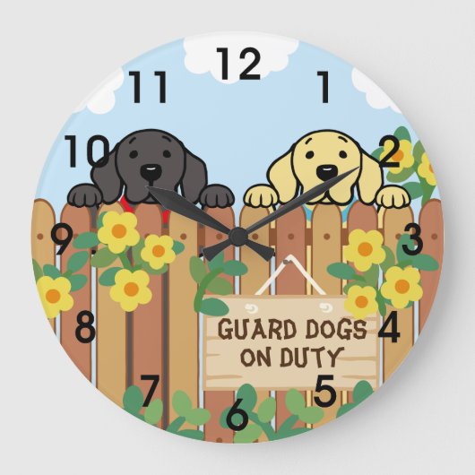 Gelbes Labrador und Schwarzes Labrador Große Wanduhr (Vorderseite)