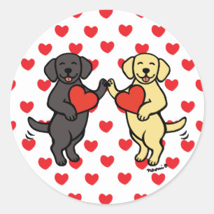 Gelbes Labrador und schwarzes Labrador Valentine Runder Aufkleber