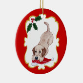 Gelbes Labrador-Weihnachten Keramik Ornament (Rechts)