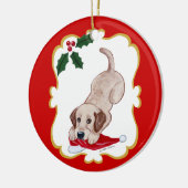 Gelbes Labrador-Weihnachten Keramik Ornament (Links)