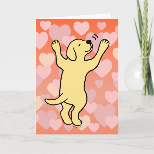 Gelbes Labrador Welpe Hug Cartoon Herz Karte (Vorderseite)