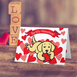 Gelbes Labrador Welpe Kauen Herz Valentine Feiertagskarte