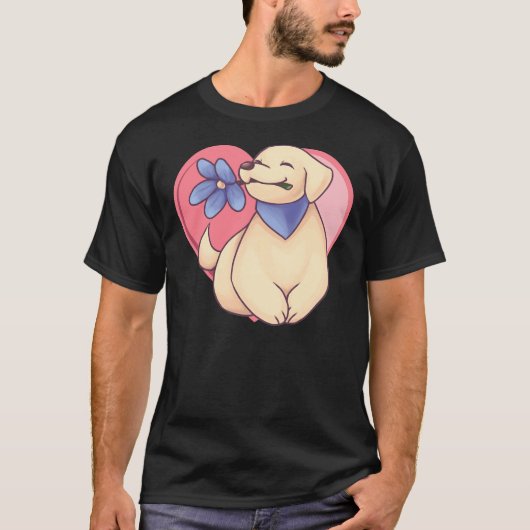 Gelbes Labrador-Welpe mit Blume T-Shirt (Vorderseite)