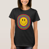 Gelbes Lächeln Happy Face 70er Ästhetische Regenbo T-Shirt (Vorderseite)
