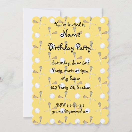 Gelbes Lacrossemuster Einladung (Vorderseite)