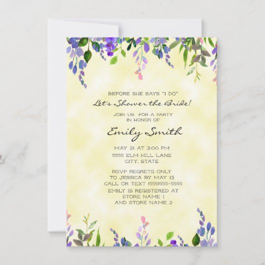 Gelbes Lavendel-Brautparty Einladung (Vorderseite)