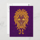 Gelbes Leo Zodiac auf Lila Postkarte (Vorne/Hinten)