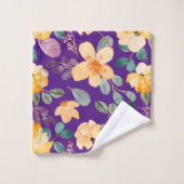 Gelbes Lila Blumenmuster Modernes Badhandtuch Set (Waschlappen)