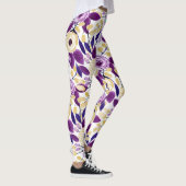 Gelbes Lila Blumenmuster Wasserfarben-Muster Leggings (Rechts)