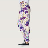 Gelbes Lila Blumenmuster Wasserfarben-Muster Leggings (Links)