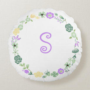 Gelbes Lila grünes Blumenkraut Monogramm Kissen