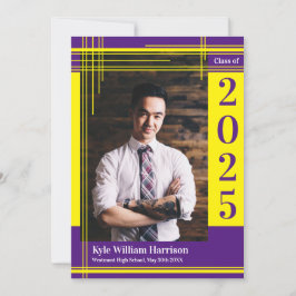 Gelbes Lila School Color Abschluss Foto Kariert Einladung