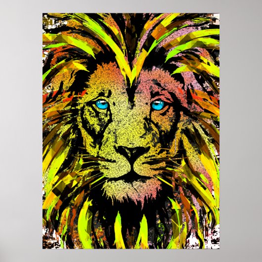 Gelbes Löwenkopf Poster drucken - Löwenpolster (Vorne)