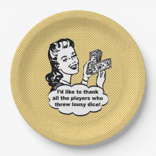 Gelbes lustiges Retro Bunco, das ich danken möcht Pappteller