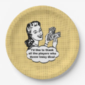 Gelbes lustiges Retro Bunco, das ich danken möchte Pappteller (Vorderseite)