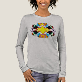 Gelbes Mandala-Design mit blauschwarz-orangefarben Tri-Blend Shirt
