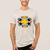 Gelbes Mandala-Design mit blauschwarz-orangefarben Tri-Blend Shirt (Vorderseite)