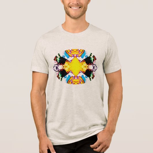Gelbes Mandala-Design mit blauschwarz-orangefarben Tri-Blend Shirt (Vorderseite)