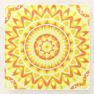Gelbes Mandala Helles Sonnenlicht Boho-Muster Deko Glasuntersetzer
